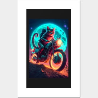 Cyber Cat Riding Dirt Bike Posters and Art